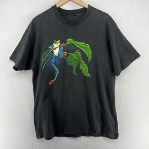 KEN DREWKE Shirt Adult M Tree Frog 90s Single Stitch HARLEQUIN Black VTG